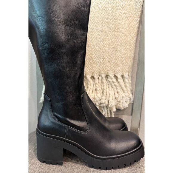 BLONDO ROUSE Size 8 Black Waterproof Leather Knee-High Lug Platform Boots - Picture 5 of 16